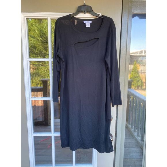 Ming Wang Black Cut-Out 3/4 Sleeve Knit Dress, Size XL, MSRP $286+ - Picture 2 of 8